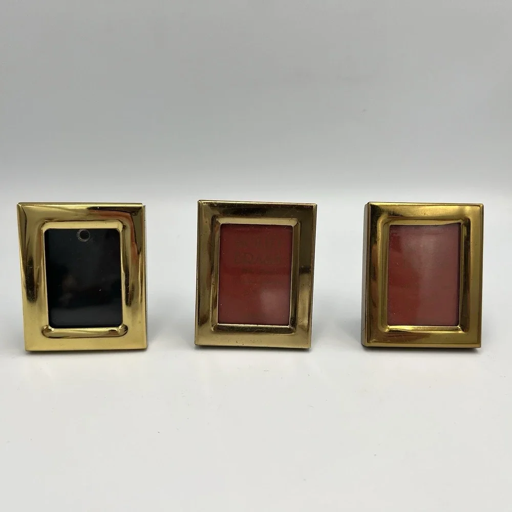 Vintage Lot of 3 Solid Brass Tabletop Small Mini Rectangle 2x2.5 Picture Frames